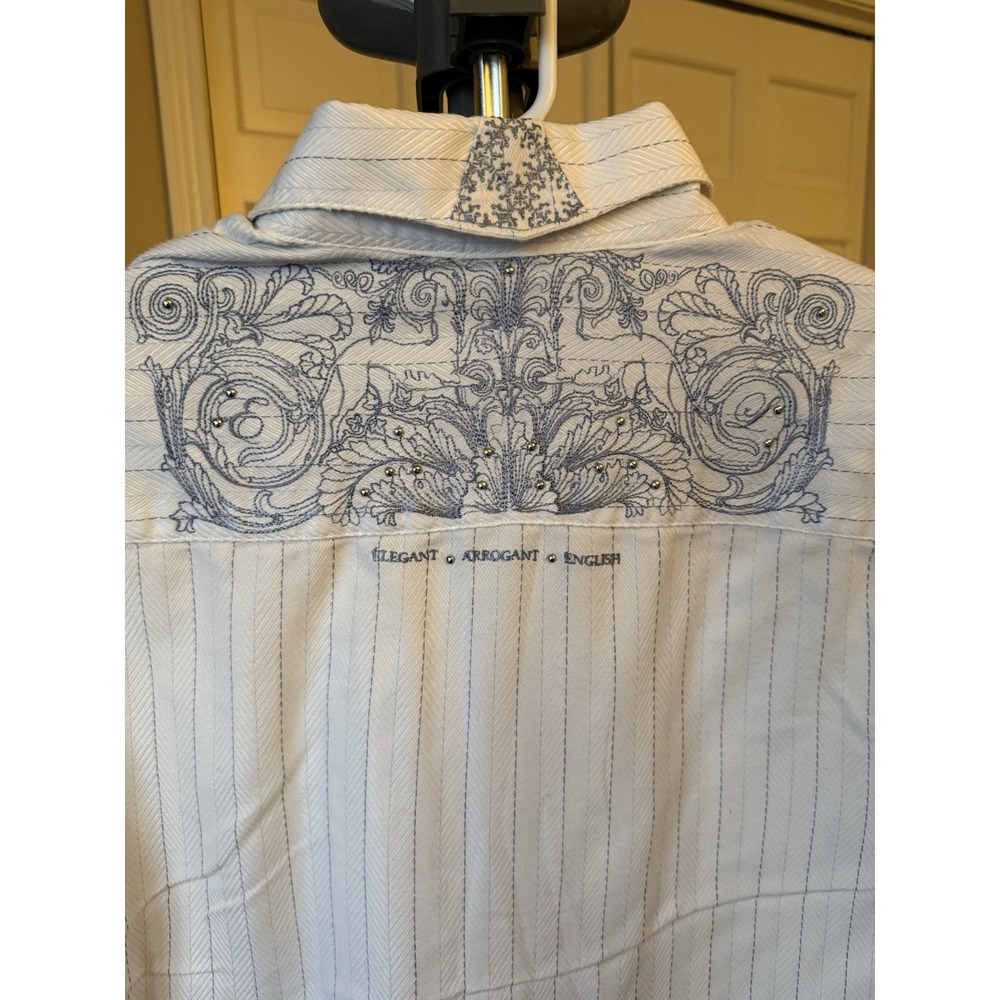 Men's English Laundry Button-Up‎ Long Sleeve W/ Blue Hand Embroidery Sz S